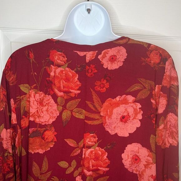 Joyfolie Brenna Dark Red Floral Maxi Longline Cardigan Balloon Sleeves Duster M - Picture 8 of 11
